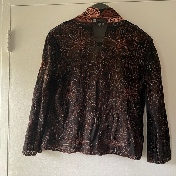 Vintage Casual Studio Floral Embroidered Sheer Black Mesh Jacket - Size XL - Picture 8 of 12